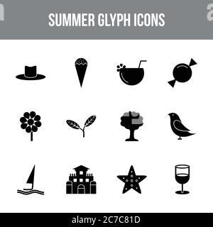 Unique summer vector glyph icon set Stock Vector