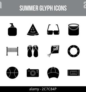 Unique summer vector glyph icon set Stock Vector