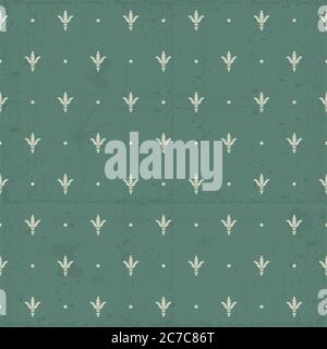 Damask seamless vector pattern. Vintage Royal wallpaper. Green and beige ornament with royal lily. Shabby background Stock Vector