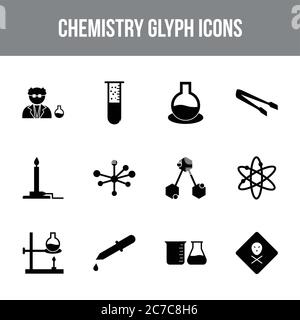 Unique chemistry vector glyph icon set Stock Vector