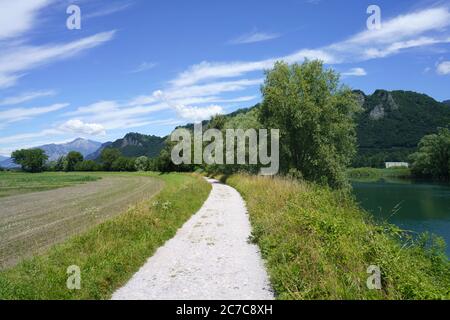 Cycleway of the Adda river near Brivio, Lecco, Lombardy, Italy Stock Photo