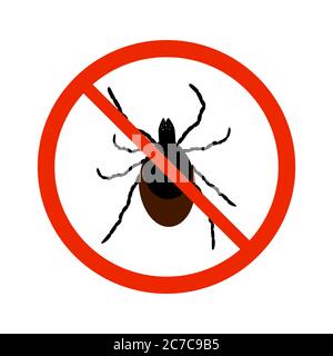 Mite sign isolated on white background. Black ant silhouette crossed in red circle. Pest control sign for insecticide. Stock vector illustration Stock Vector