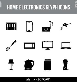 Unique home electronics vector glyph icon set Stock Vector