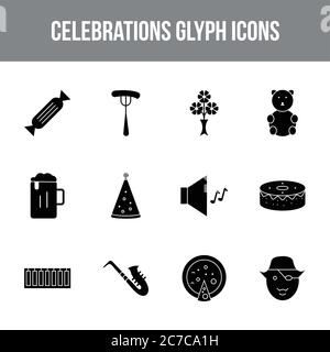 Unique celebration vector glyph icon set Stock Vector