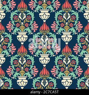 Seamless damask wallpaper. Seamless vintage pattern in Victorian style . Hand drawn floral pattern. Vector illustration Stock Vector