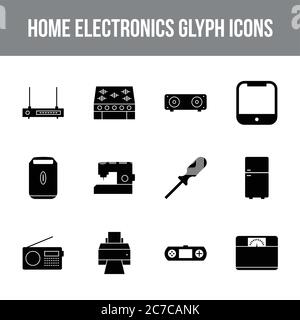 Unique home electronics vector glyph icon set Stock Vector