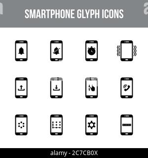 Unique smartphone vector glyph icon set Stock Vector