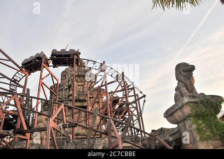 Paris, FRANCE, July 19, 2010: Indiana Jones Temple Of Peril Roller Coaster, Disneyland. Stock Photo