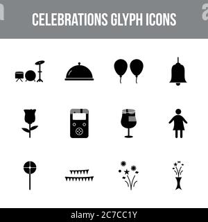 Unique celebration vector glyph icon set Stock Vector