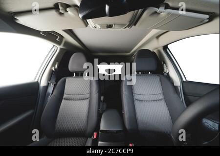 Front cloth car seat frontal view with isolated windows Stock Photo