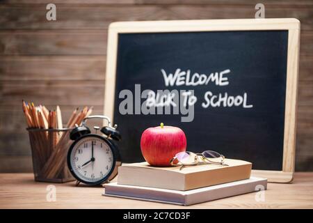 Work on the desktop and school supplies Stock Photo