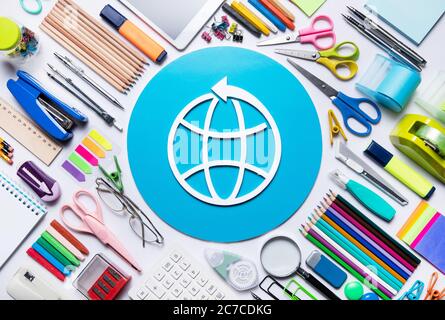 Office supplies and the globalization of the Internet Stock Photo