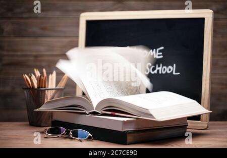 Work on the desktop and school supplies Stock Photo