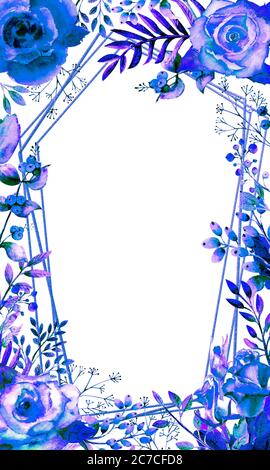 Frame framed with blue rose flowers. Flower poster, invitation. Watercolor  compositions for the decoration of greeting cards or invitations Stock  Photo - Alamy