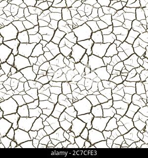 Realistic cracked earth after drought, dry dirt texture seamless pattern Stock Vector