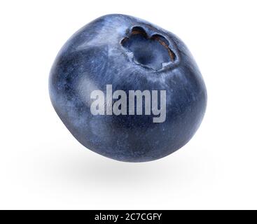 Blueberry isolated on white background. Falling or flying object. Clipping path. Macro view of billberry Stock Photo