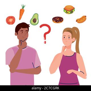 man and woman thinking what to eat vector design Stock Vector