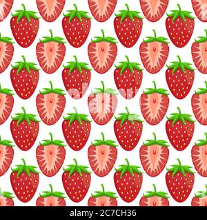 Theme big colored seamless strawberry, bright berry pattern for seal. Berry pattern consisting of beautiful seamless repeat strawberry. Simple colorfu Stock Vector