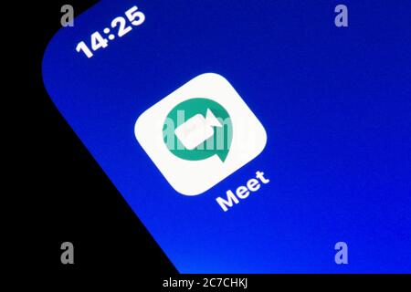 Ostersund, Sweden - July 16, 2020: Google Meet app icon. Google Meet is a video-communication service developed by Google. Stock Photo