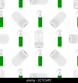 Seamless of many identical sanitizer in soap dispenser for disinfection. Disinfection consisting of accessory sanitizer in soap dispenser. Sanitizer i Stock Vector