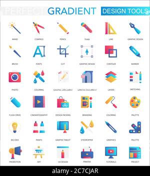 Vector set of trendy flat gradient Design development app tools icons Stock Vector