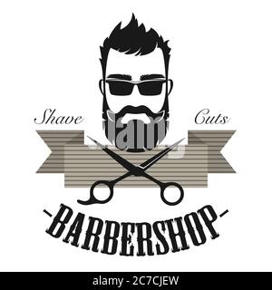 Barber shop vintage classic label badge emblem. Hipster antique gentleman logo vector illustration Stock Vector