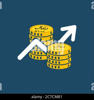 Business icon, Saudi riyal. Saudi Stock Market Vector,gold coins, share market, economy growth, saudi riyal coins Stock Vector