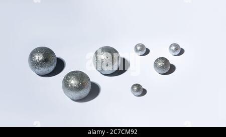 Baner with shiny christmas balls with a hard shadow. Holiday concept. Stock Photo