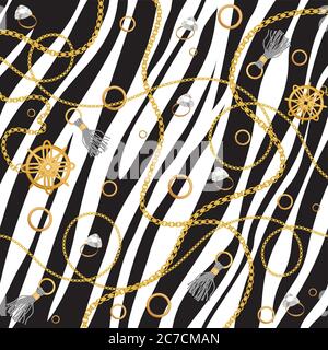 Chain seamless pattern. Luxury zebra animal skin print vector illustration Stock Vector