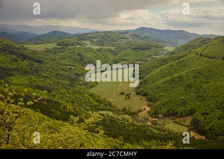 View from black hill on Stredná valley in Strážovské mountains, Slovakia Stock Photo