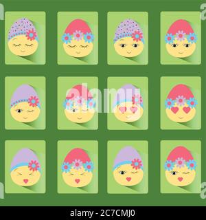 Set of icons of twelve Easter eggs-smile. Stock Vector
