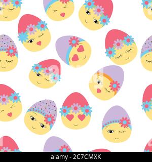Seamless pattern with Easter decorated eggs. Happy Easter. Festive background. Design for banner, poster or print. Stock Vector