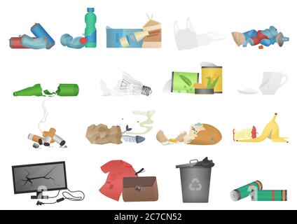 Garbage and waste realistic icons set vector illustration Stock Vector