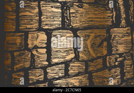 Distressed overlay texture of golden old brick wall, grunge background. abstract vector illustration. Stock Vector