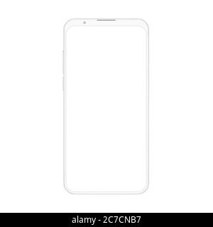 High quality realistic new version of soft clean white frameless smartphone with blank white screen. Realistic vector mockup no frame phone for visual ui, commercial app demonstration Stock Vector
