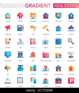 Vector set of trendy flat gradient Real estate icons Stock Vector