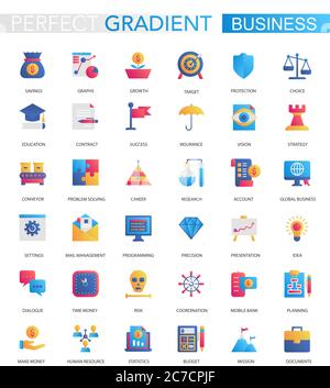 Vector set of trendy flat gradient Business finance icons Stock Vector