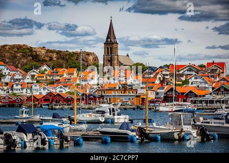 Yachts in a marina at the Swedish fishing village Fjällbacka Stock Photo