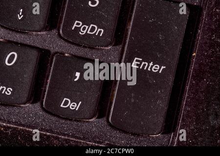 A computer keyboard. Focus on enter button. Black background Stock Photo