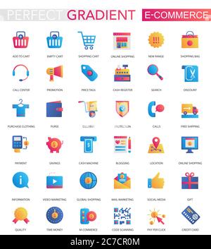 Vector set of trendy flat gradient E-commerce icons Stock Vector