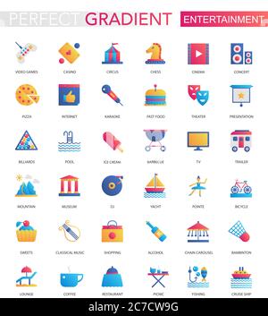 Vector set of trendy flat gradient Entertainment icons Stock Vector
