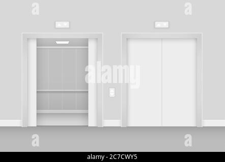 Realistic opened and empty elevator in hall interior vector illustration Stock Vector