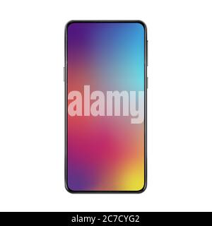 New version of black slim full frameless realistic vector smartphone with modern gradient mesh wallpaper Stock Vector