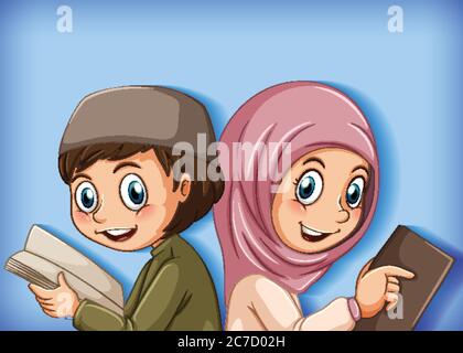 Muslim students reading the book illustration Stock Vector