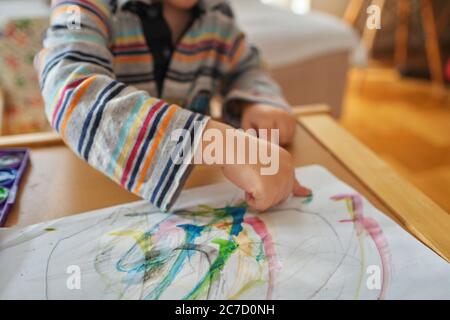 Paper, Watercolors, Paint Brush and Markers on Wooden Table Stock Photo -  Image of draw, white: 81399578