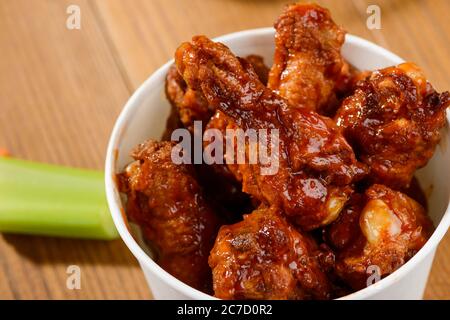 Cup of juicy Buffalo chicken. Dinner in American style Stock Photo