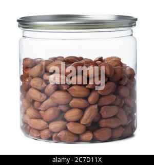 Peeled peanuts in a jar isolated on white Stock Photo