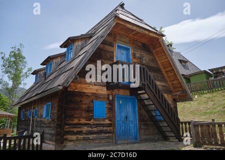 Drvengrad, Serbia - Wooden houses in traditional village built by Emir Kusturica Stock Photo