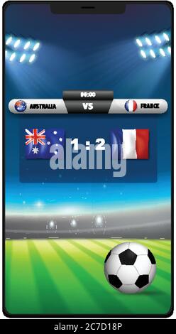 Football match score news on smartphone screen isolated illustration Stock Vector