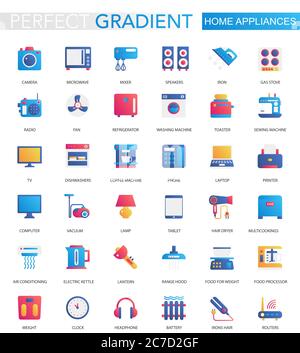 Vector set of trendy flat gradient Home appliances icons Stock Vector